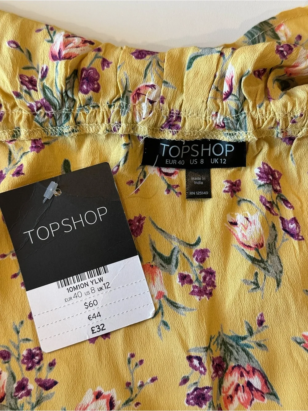 Topshop Yellow Floral Off-Shoulder Button-Front Mini Dress